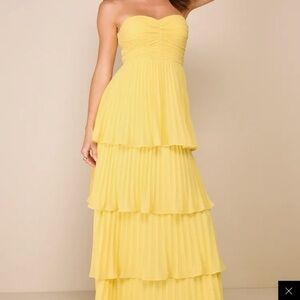 Lulus Seriously Sensational Yellow Strapless Tiered Maxi Dress